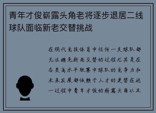 青年才俊崭露头角老将逐步退居二线球队面临新老交替挑战